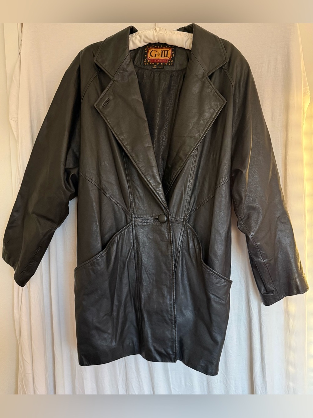 G-III Black Leather Single-Button Longline Jacket